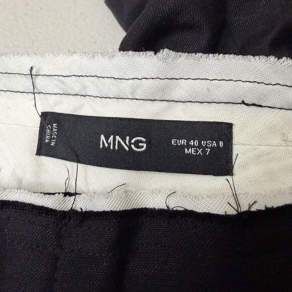 MNG by Mango Black Pleated Trouser Pants Womens 8 Contrast Trim Wide Leg Hi Rise - Picture 2 of 12